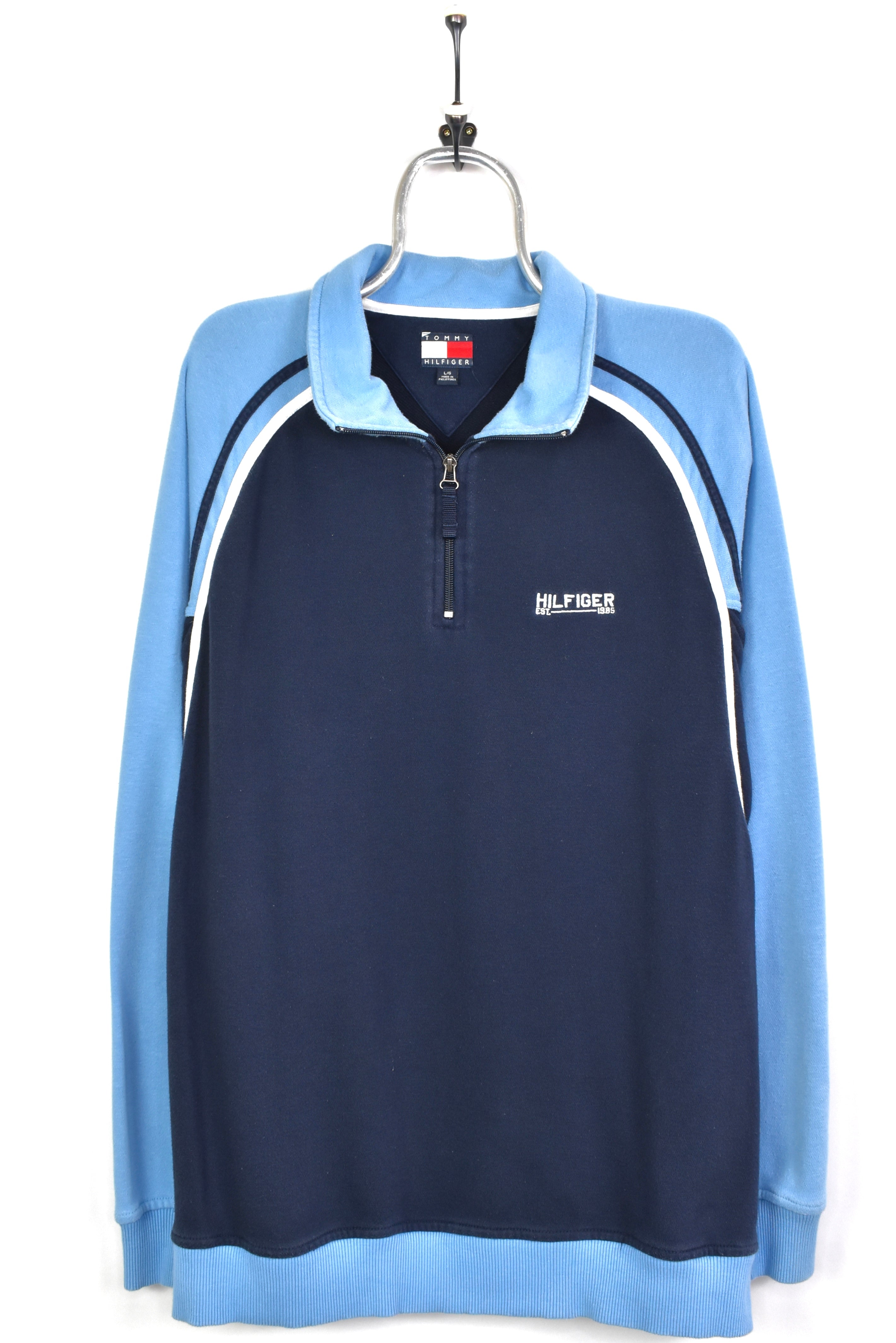 Vintage Tommy Hilfiger embroidered 1/4 zip blue sweatshirt | XL TOMMY HILFIGER