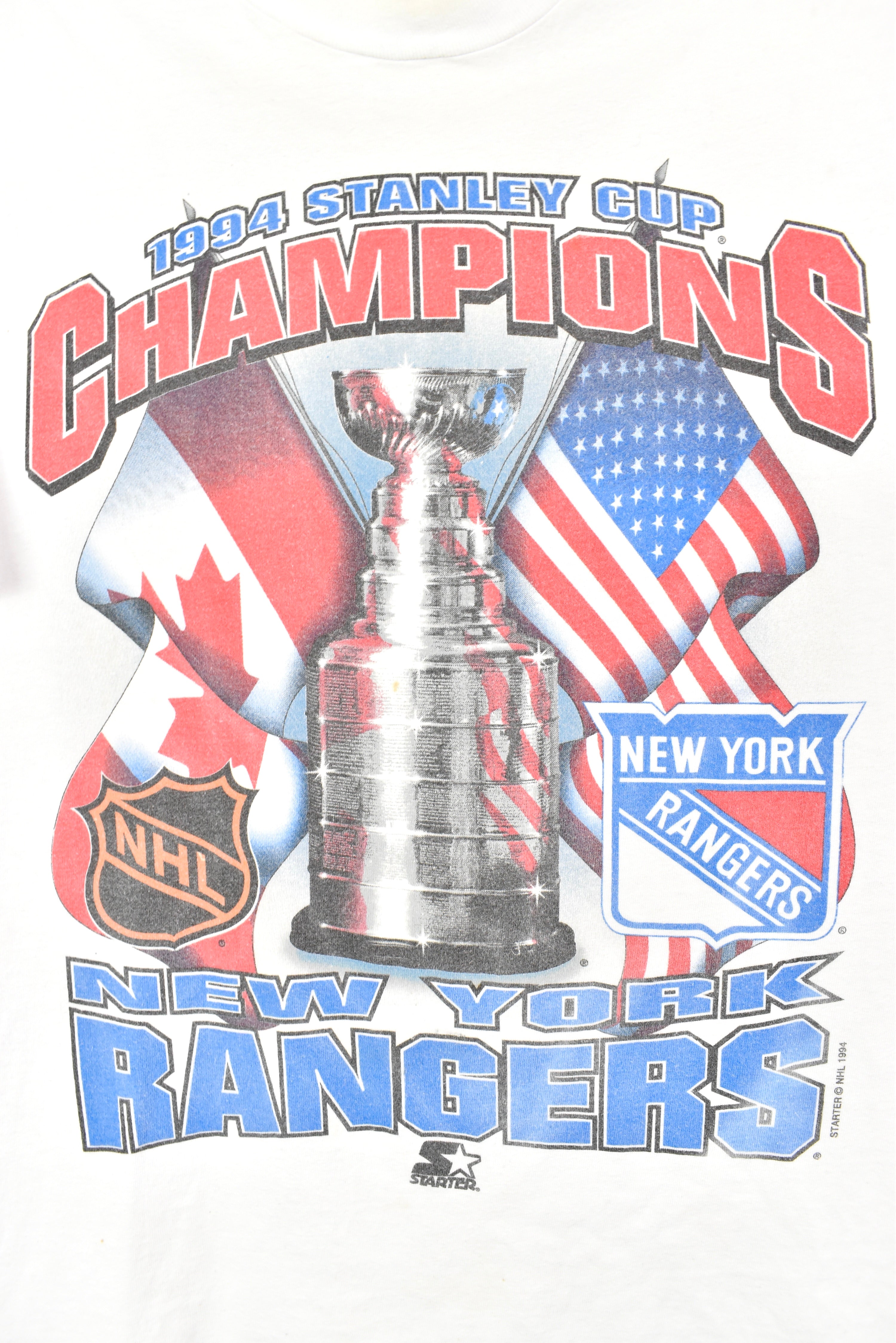 VINTAGE 1994 NHL NY RANGERS STANLEY CUP WHITE T-SHIRT | LARGE PRO SPORT