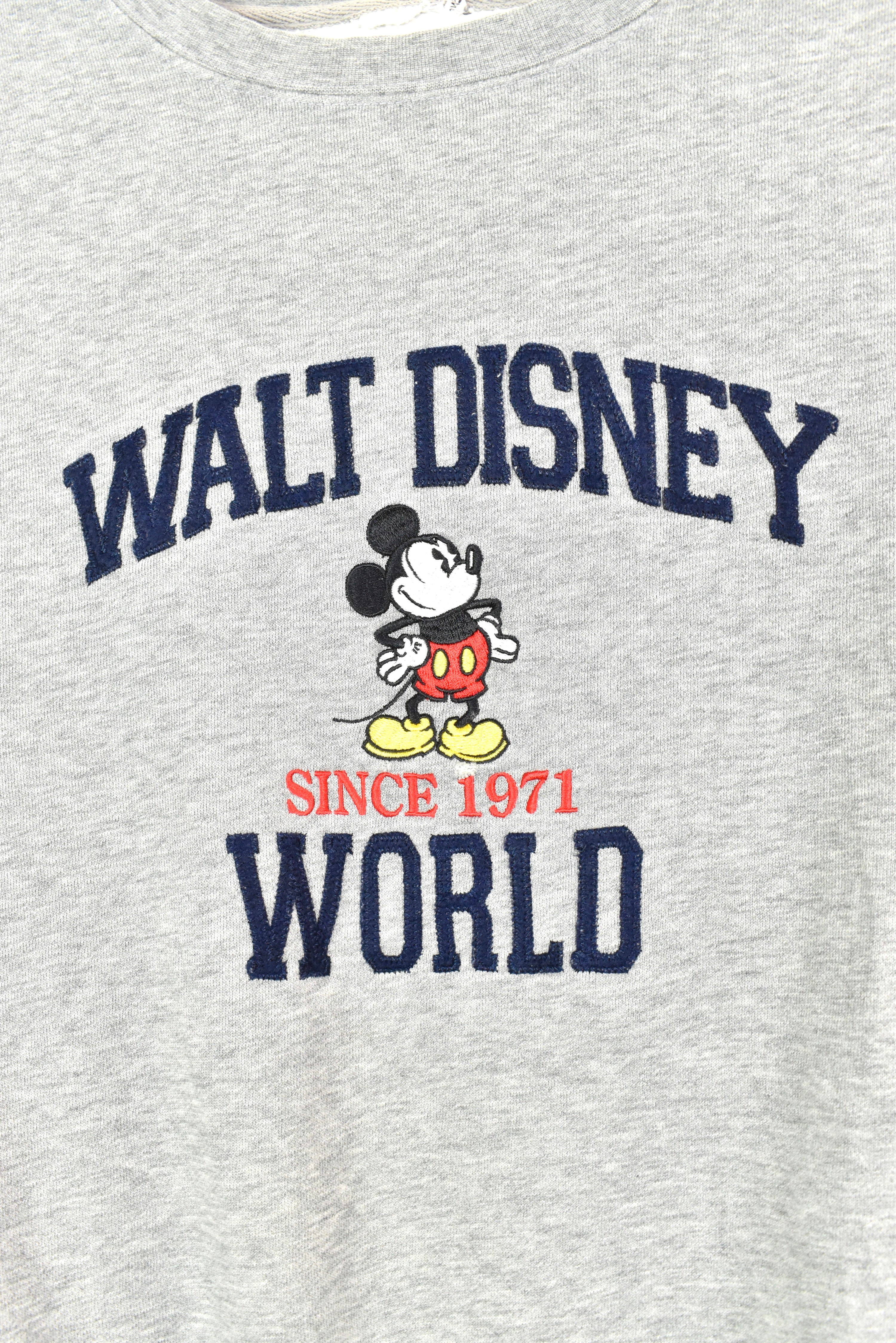 VINTAGE DISNEY MICKEY MOUSE EMBROIDERED GREY SWEATSHIRT | LARGE DISNEY / CARTOON