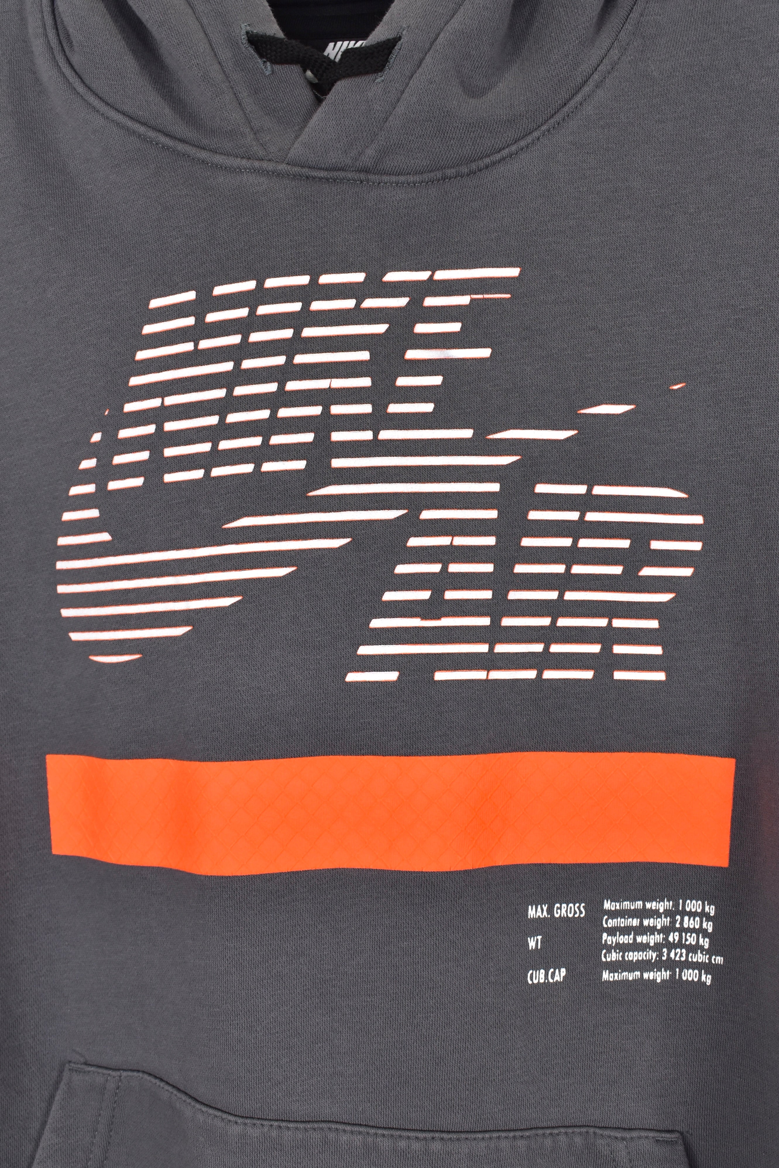 Modern Nike hoodie, grey graphic sweatshirt - Large