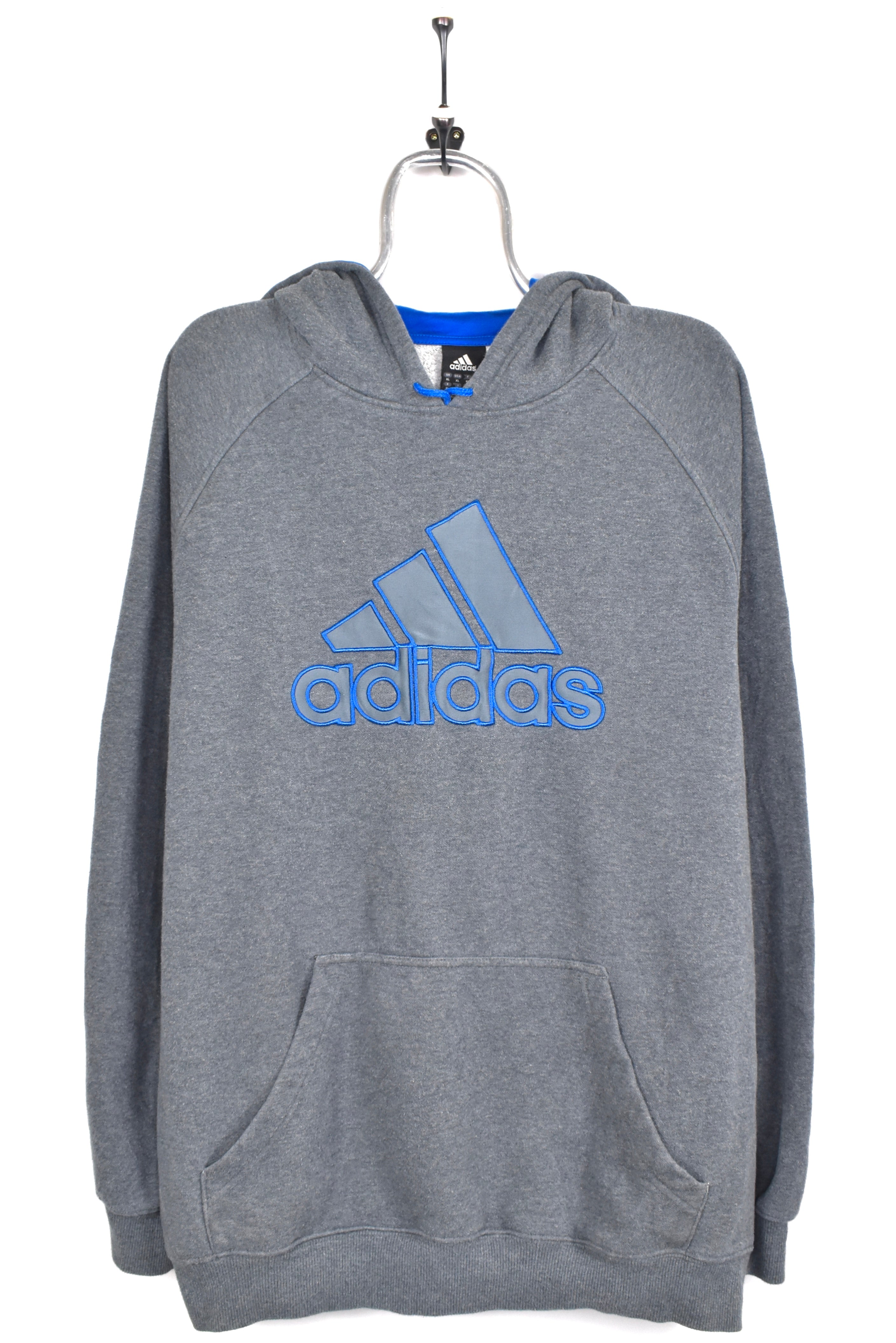 Vintage Adidas hoodie, grey embroidered sweatshirt - AU XL ADIDAS