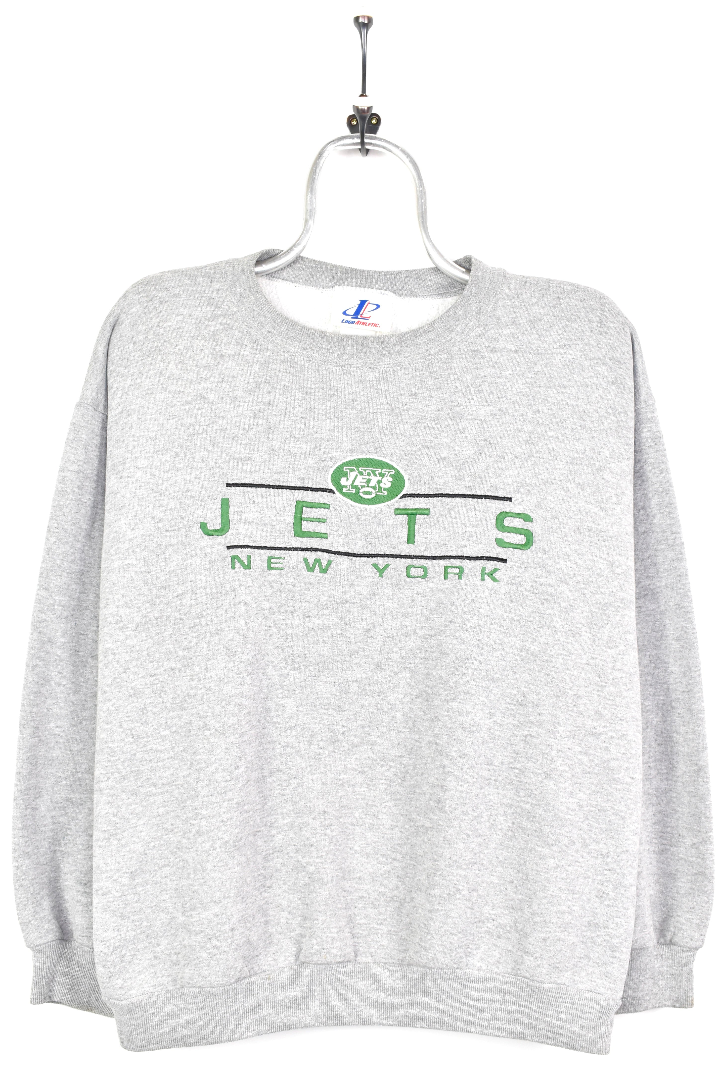 VINTAGE NFL NEW YORK JETS EMBROIDERED GREY SWEATSHIRT | LARGE PRO SPORT