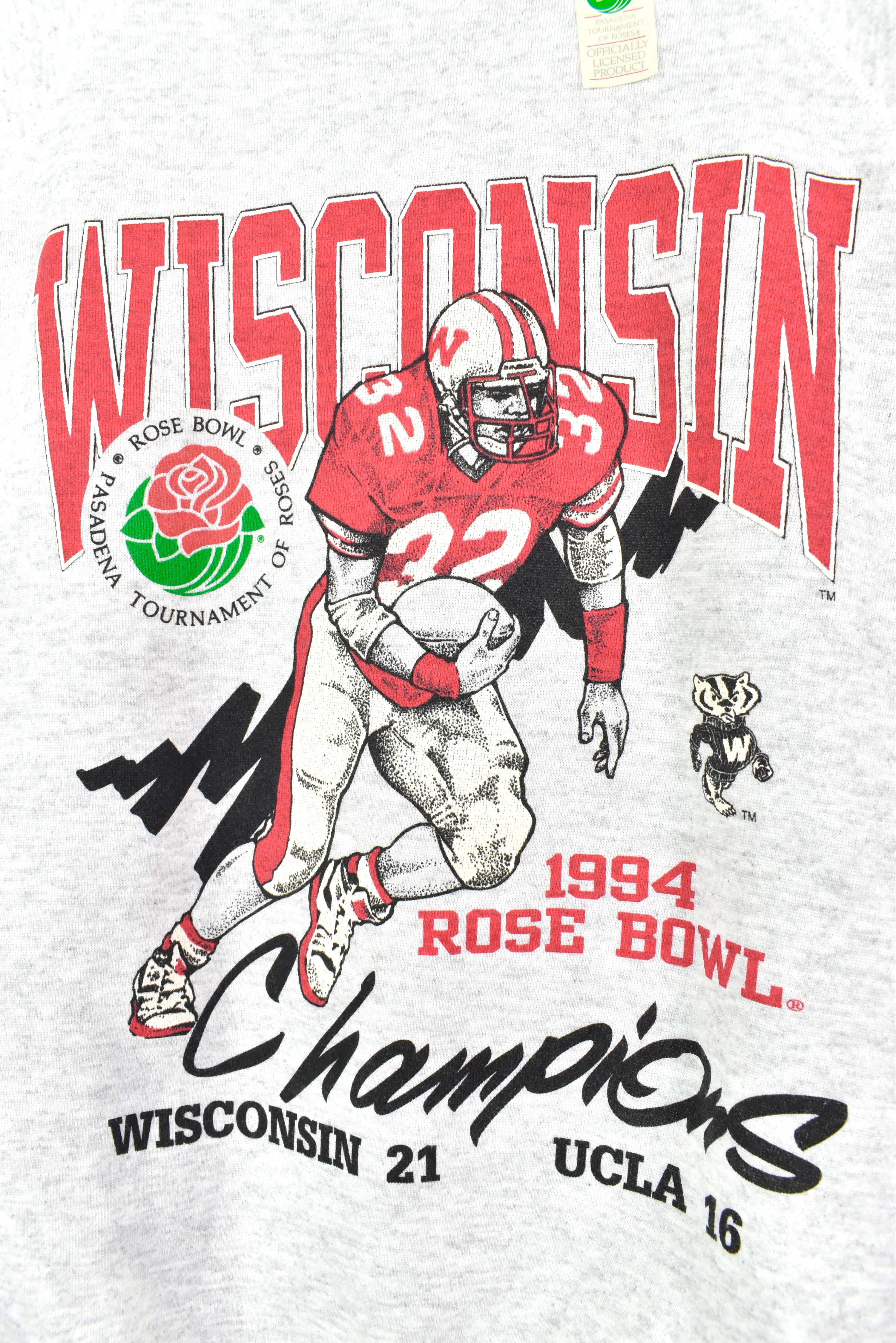 VINTAGE 1994 ROSE BOWL WISCONSIN UNIVERSITY GREY SWEATSHIRT | XL COLLEGE