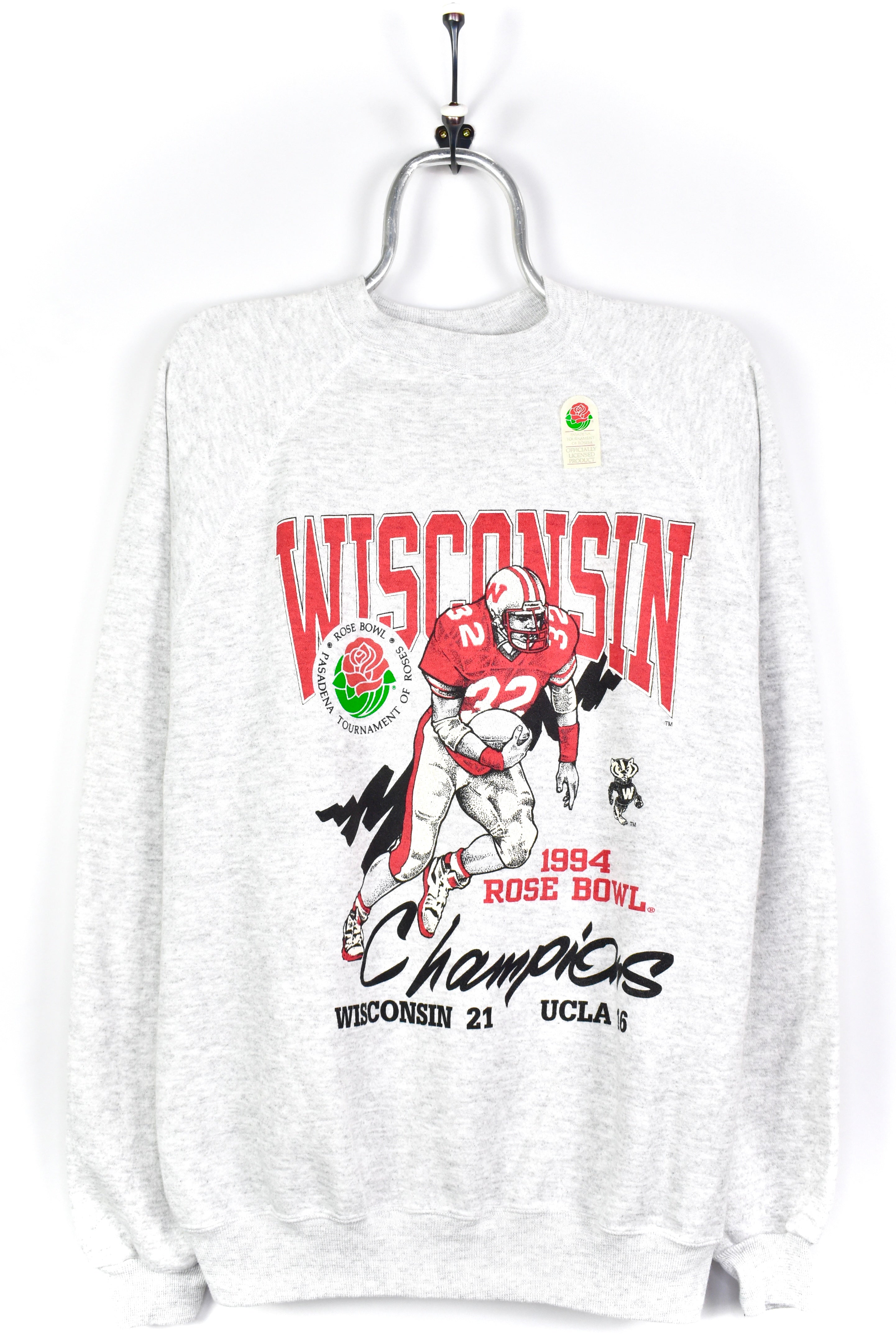 VINTAGE 1994 ROSE BOWL WISCONSIN UNIVERSITY GREY SWEATSHIRT | XL COLLEGE