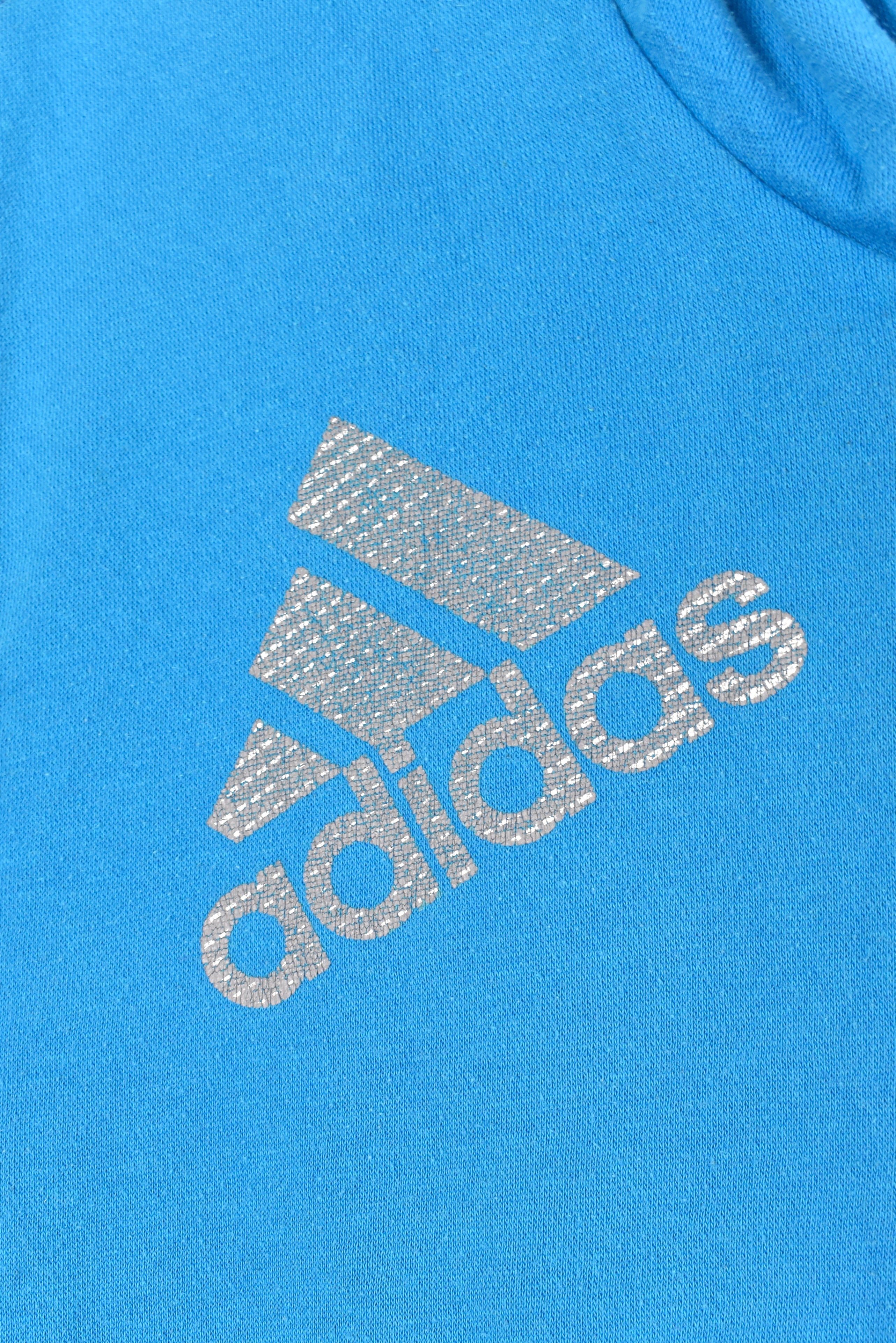 Women's vintage Adidas hoodie, blue graphic sweatshirt - AU XL ADIDAS