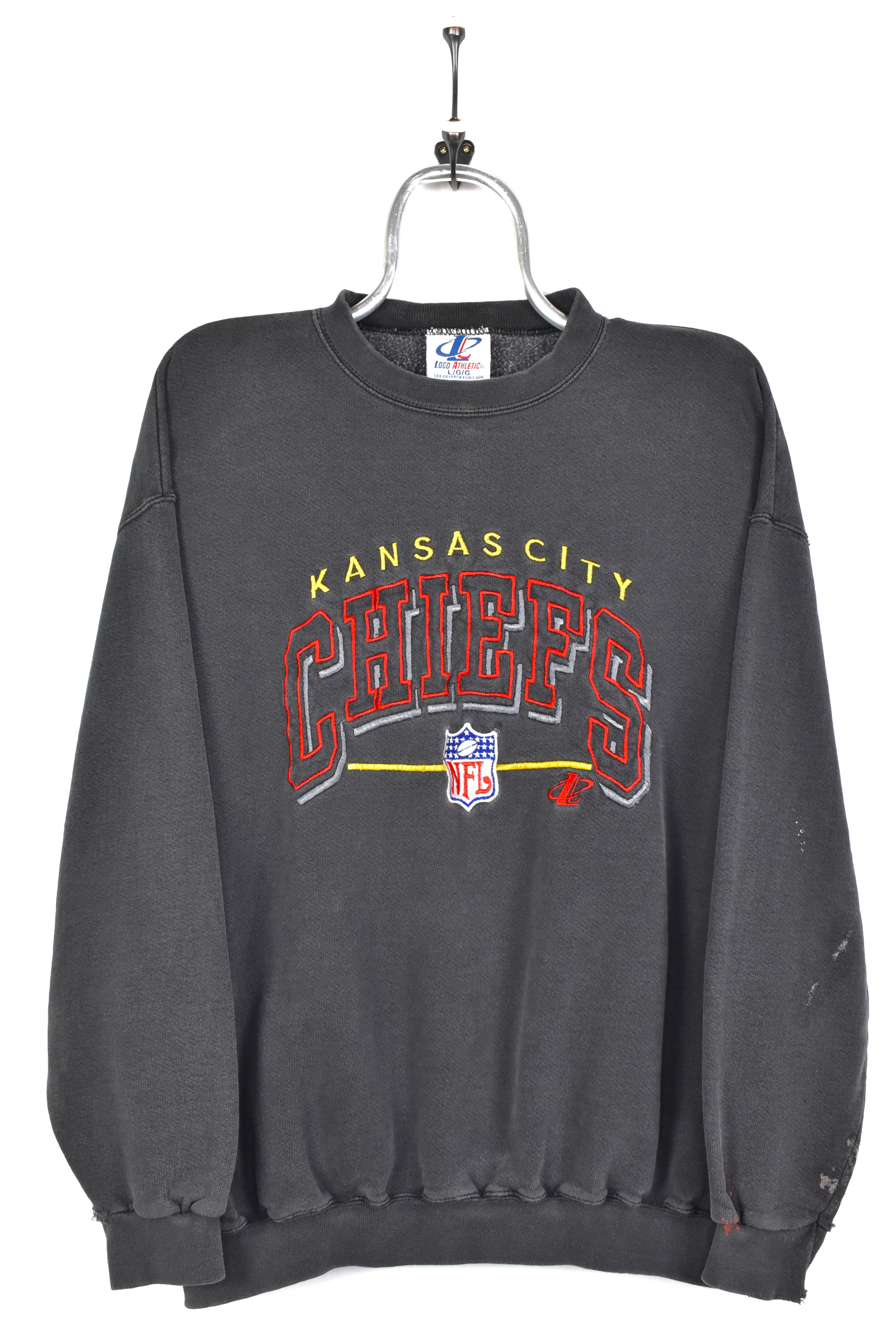 VINTAGE NFL KANSAS CITY CHIEFS EMBROIDERED BLACK SWEATSHIRT | LARGE PRO SPORT